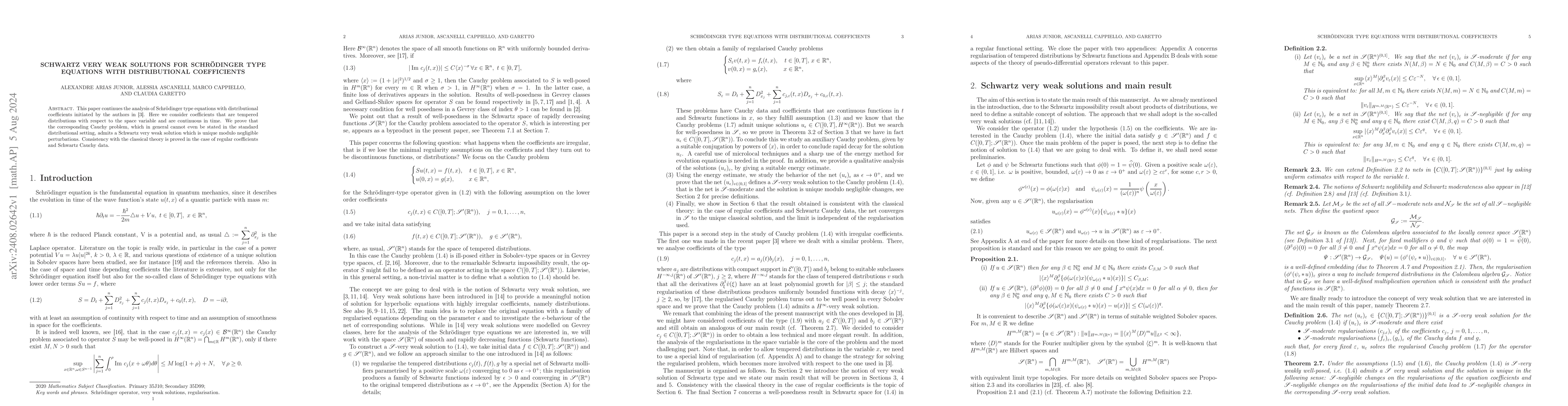 Thumbnail for Schwartz very weak solutions for Schrödinger type equations with
  distributional coefficients