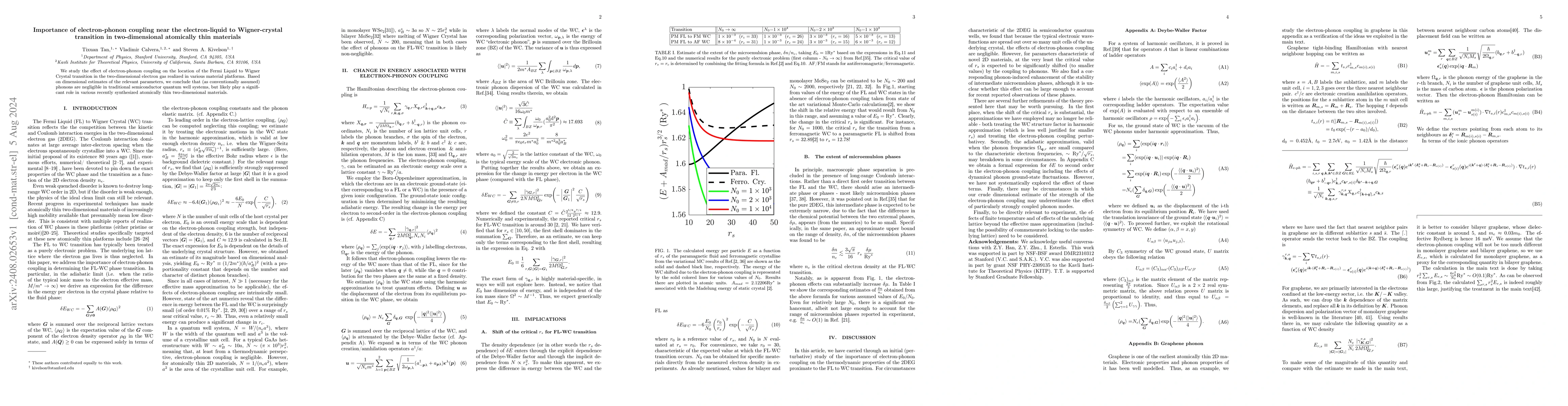 Thumbnail for Importance of electron-phonon coupling near the electron-liquid to
  Wigner-crystal transition in two-dimensional atomically thin materials