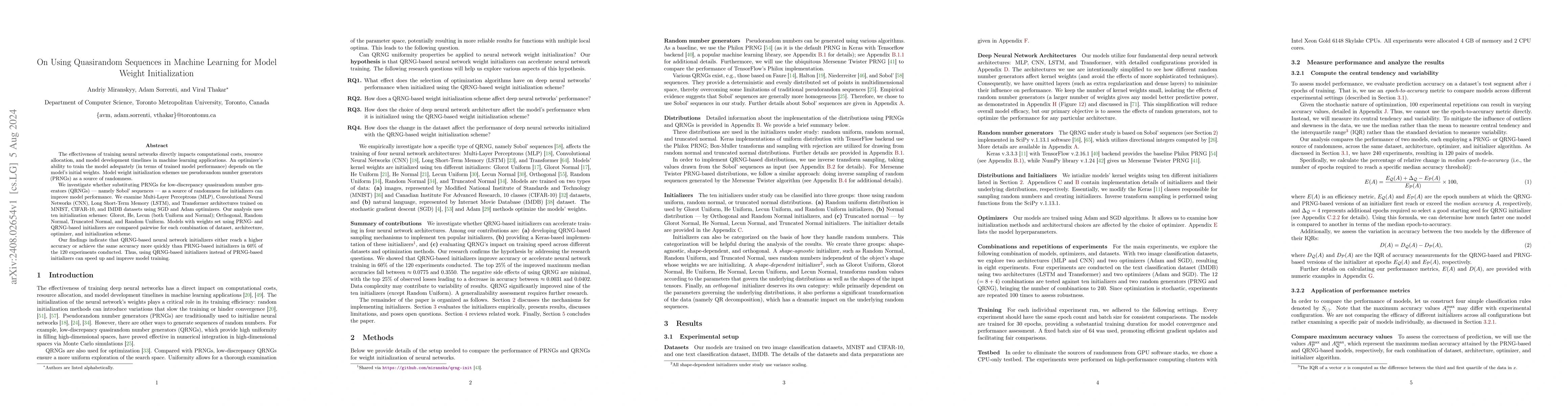 Thumbnail for On Using Quasirandom Sequences in Machine Learning for Model Weight
  Initialization