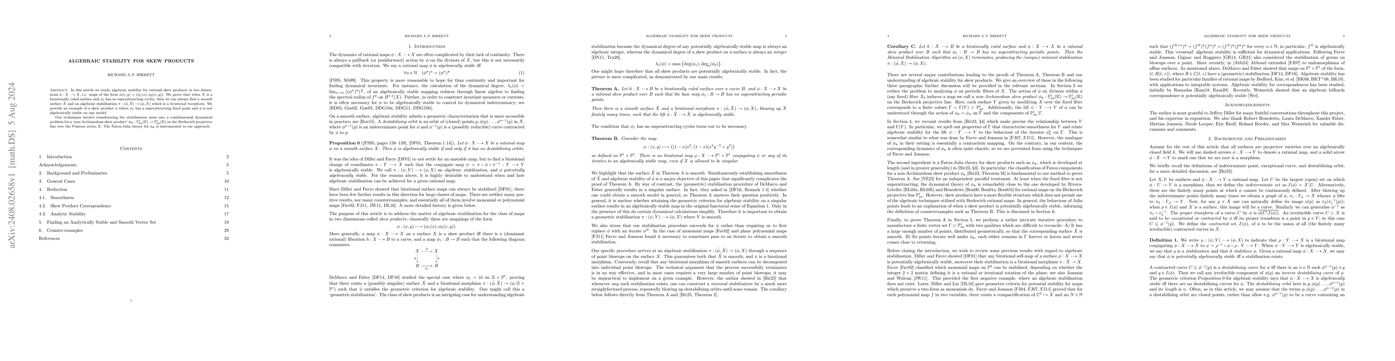 Thumbnail for Algebraic Stability for Skew Products