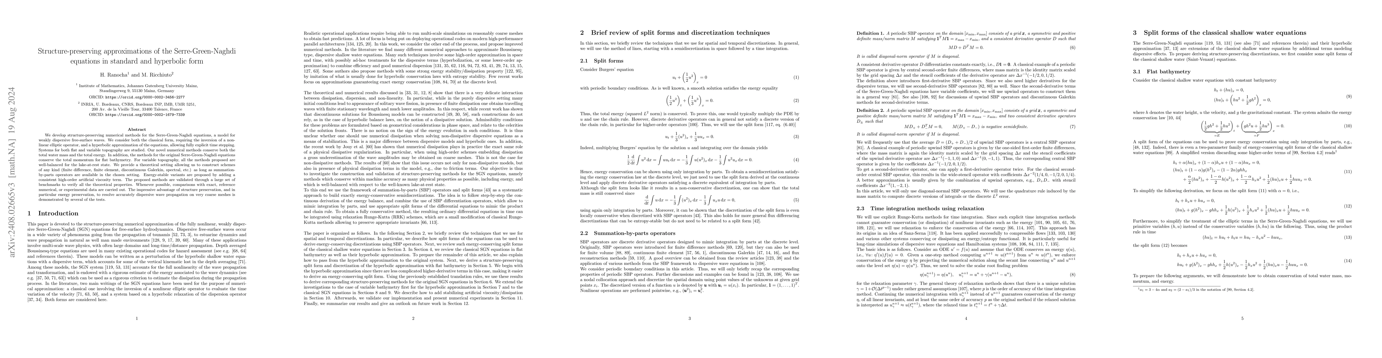 Thumbnail for Structure-preserving approximations of the Serre-Green-Naghdi equations
  in standard and hyperbolic form