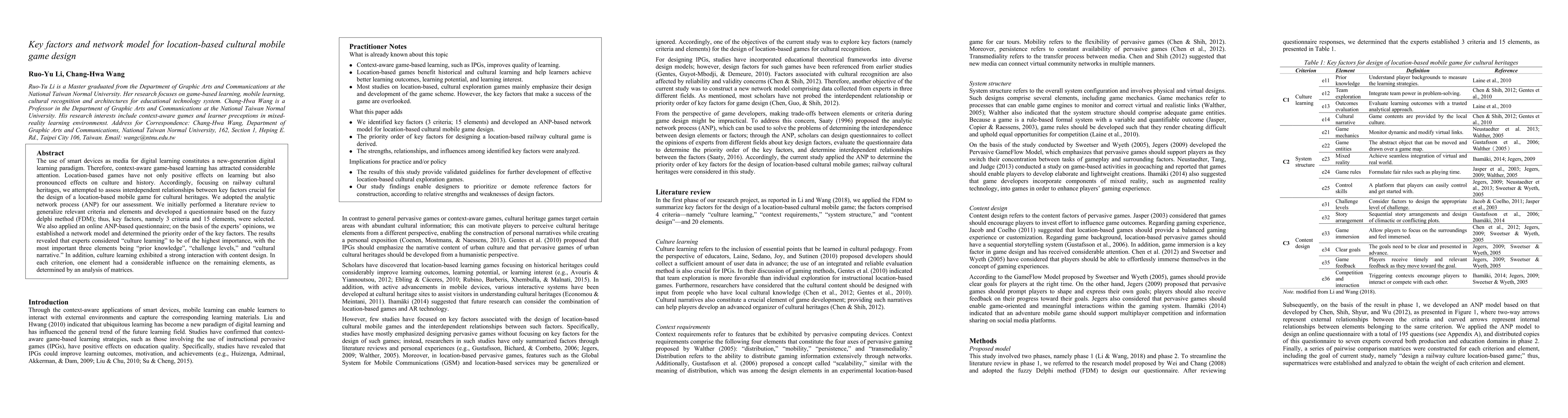 Thumbnail for Key factors and network model for location-based cultural mobile game
  design