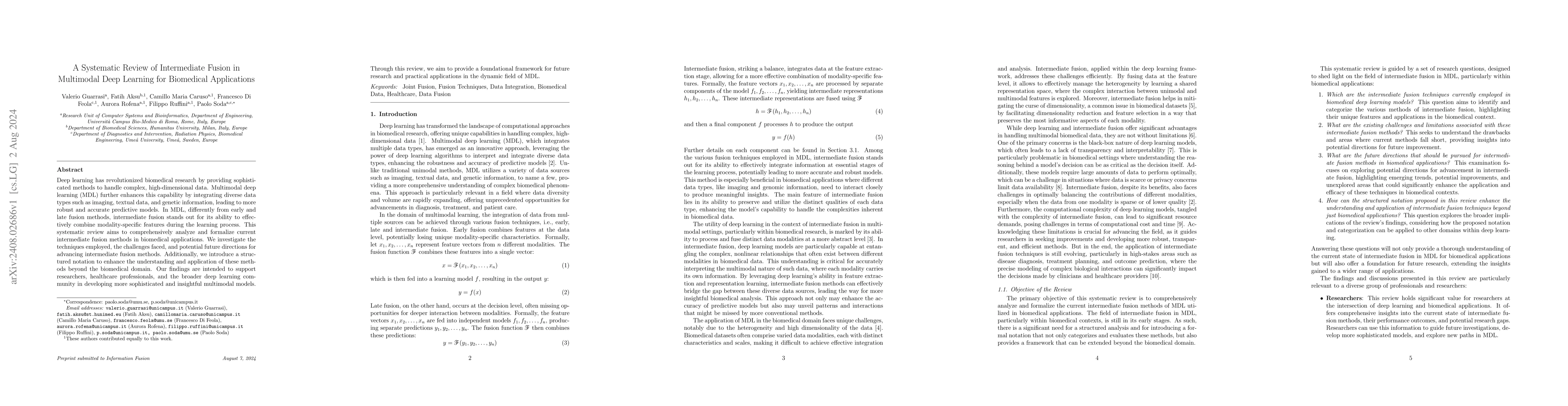 Thumbnail for A Systematic Review of Intermediate Fusion in Multimodal Deep Learning
  for Biomedical Applications