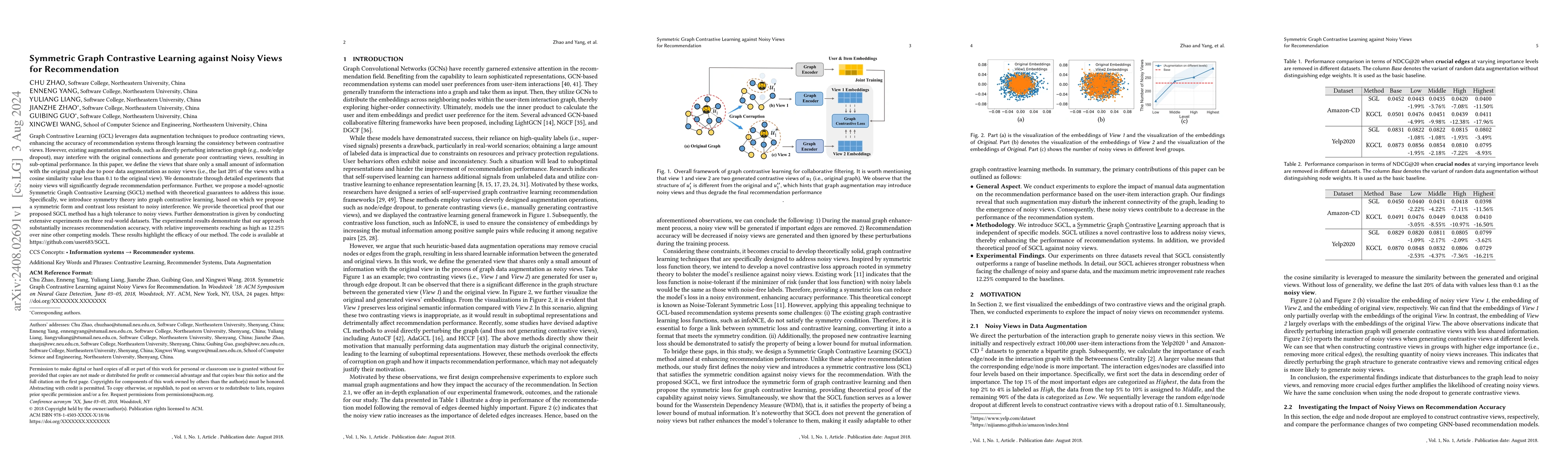 Thumbnail for Symmetric Graph Contrastive Learning against Noisy Views for
  Recommendation
