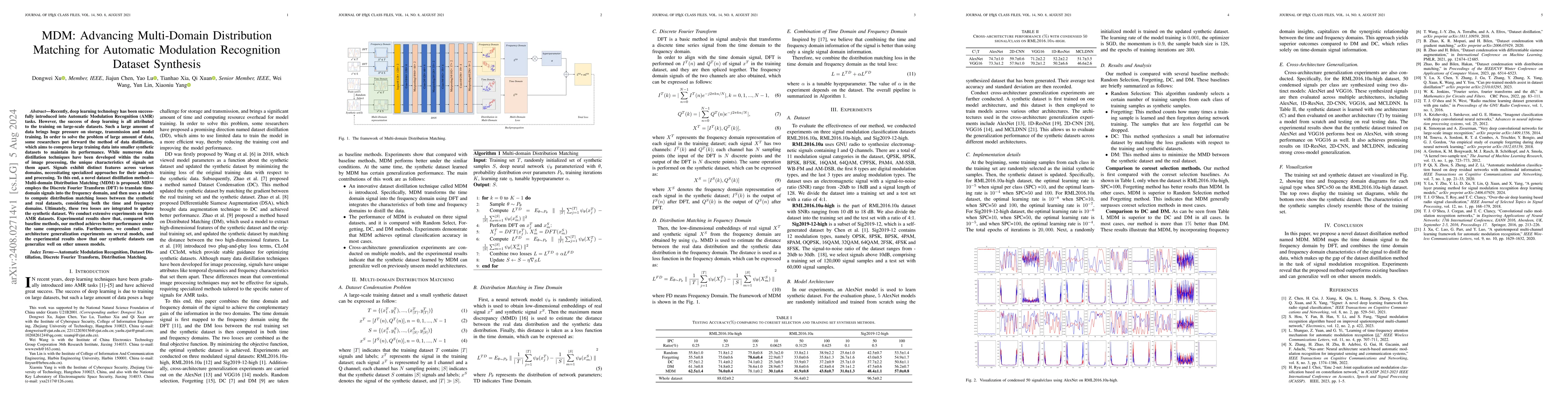 Thumbnail for MDM: Advancing Multi-Domain Distribution Matching for Automatic
  Modulation Recognition Dataset Synthesis