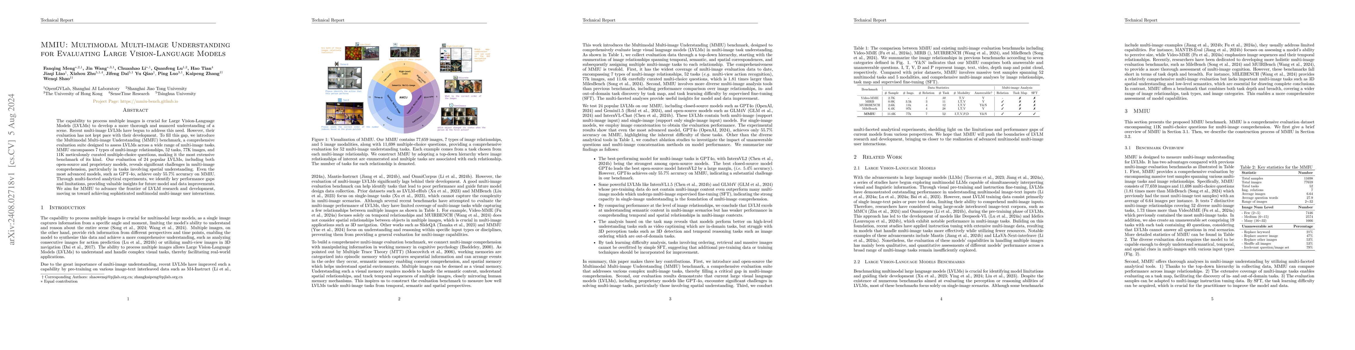 Thumbnail for MMIU: Multimodal Multi-image Understanding for Evaluating Large
  Vision-Language Models
