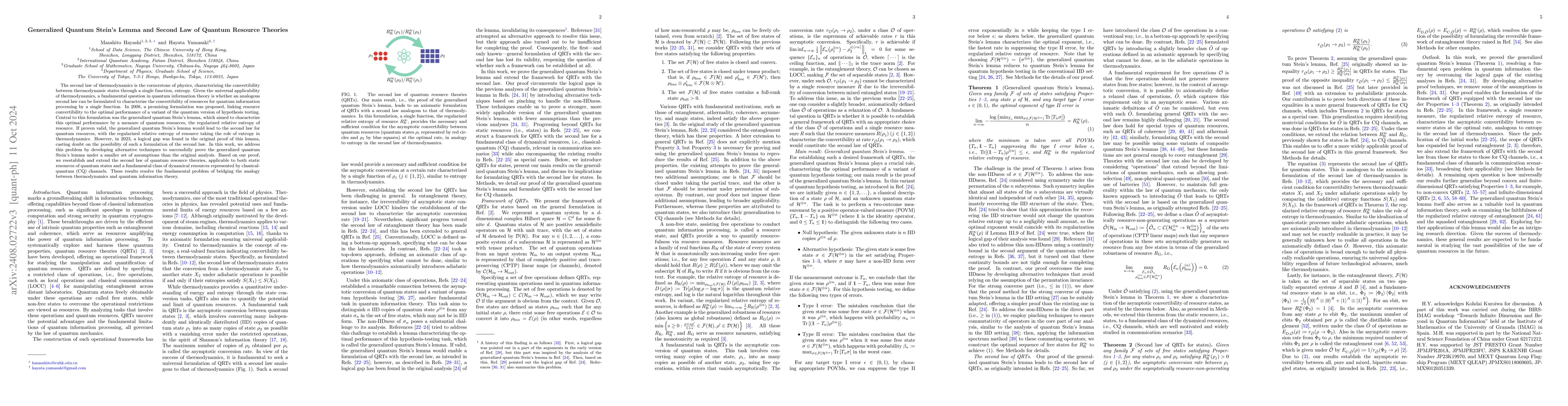 Thumbnail for Generalized Quantum Stein's Lemma and Second Law of Quantum Resource
  Theories
