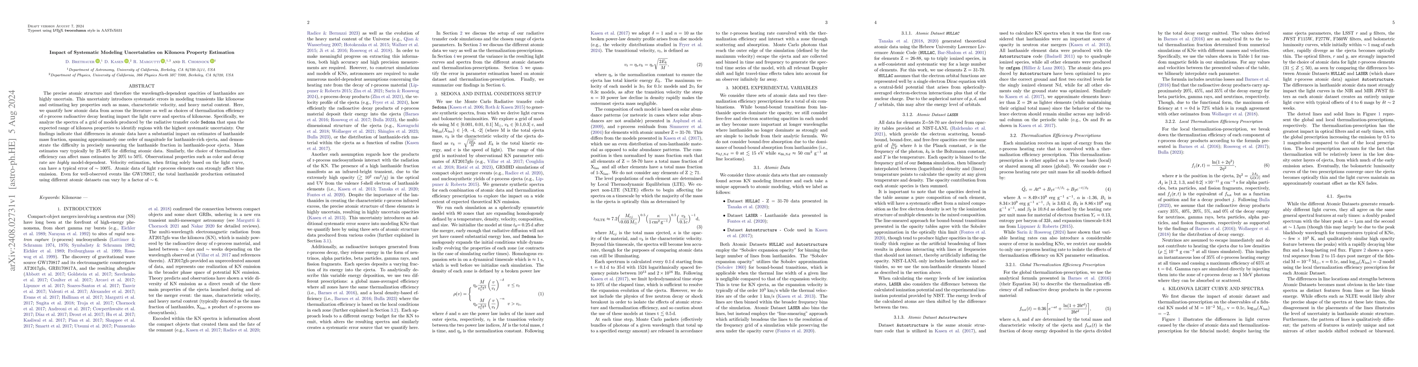 Thumbnail for Impact of Systematic Modeling Uncertainties on Kilonova Property
  Estimation