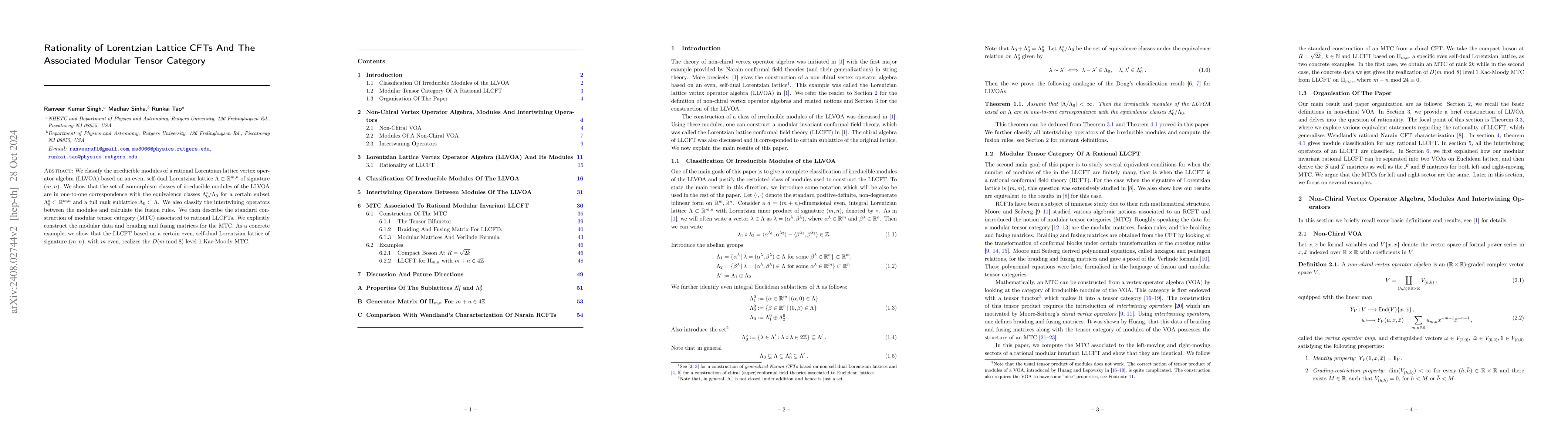 Thumbnail for Rationality of Lorentzian Lattice CFTs And The Associated Modular Tensor
  Category