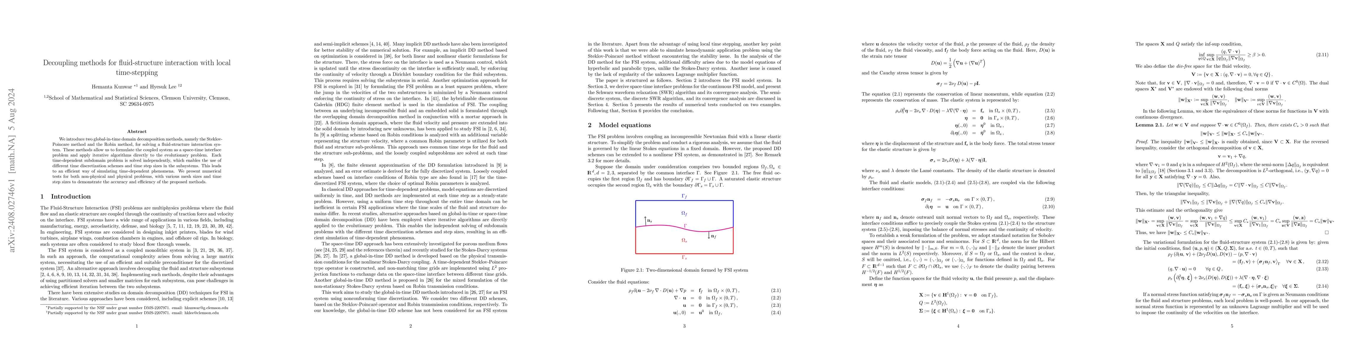 Thumbnail for Decoupling methods for fluid-structure interaction with local
  time-stepping