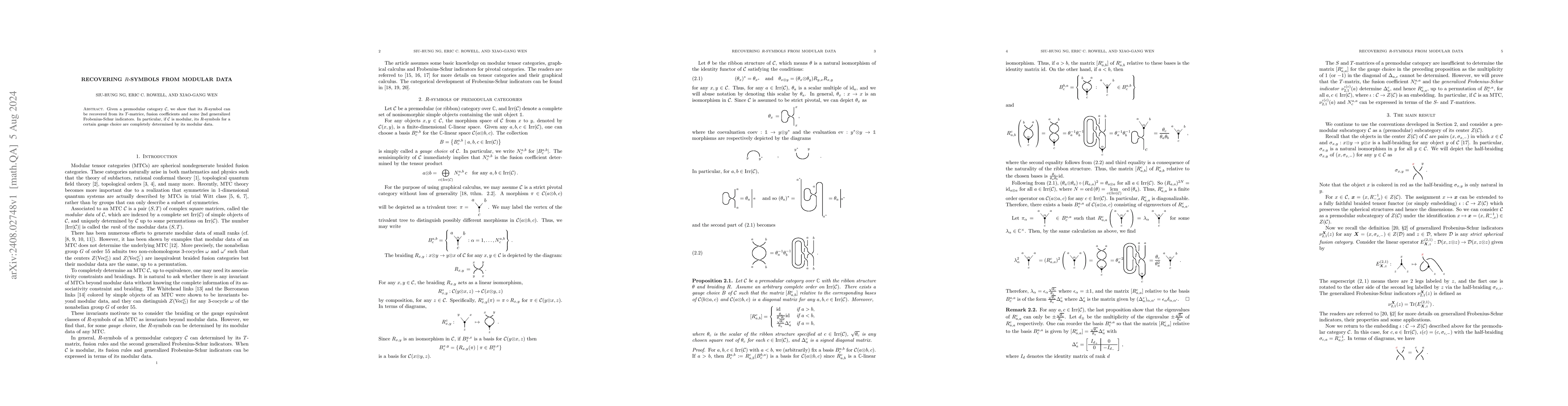 Thumbnail for Recovering R-symbols from modular data