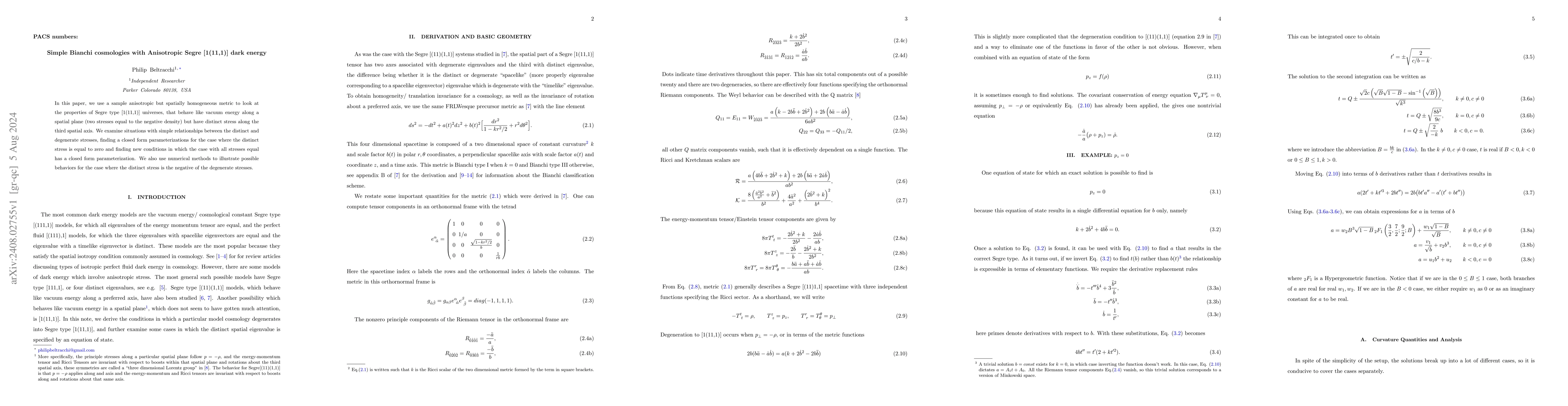 Thumbnail for Simple Bianchi cosmologies with anisotropic Segre [1(11,1)] dark energy