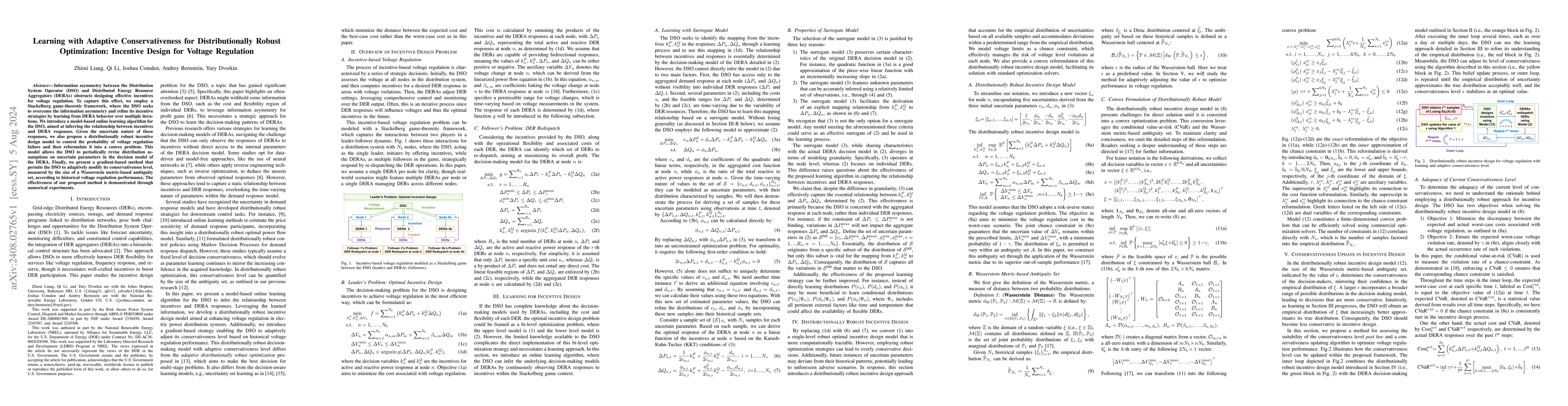 Thumbnail for Learning with Adaptive Conservativeness for Distributionally Robust
  Optimization: Incentive Design for Voltage Regulation
