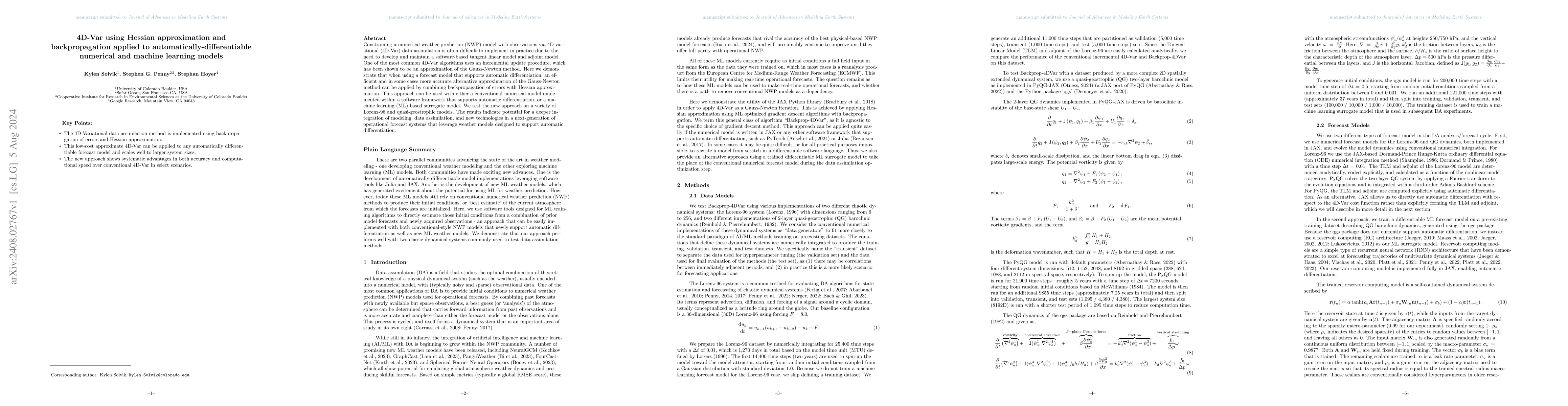 Thumbnail for 4D-Var using Hessian approximation and backpropagation applied to
  automatically-differentiable numerical and machine learning models
