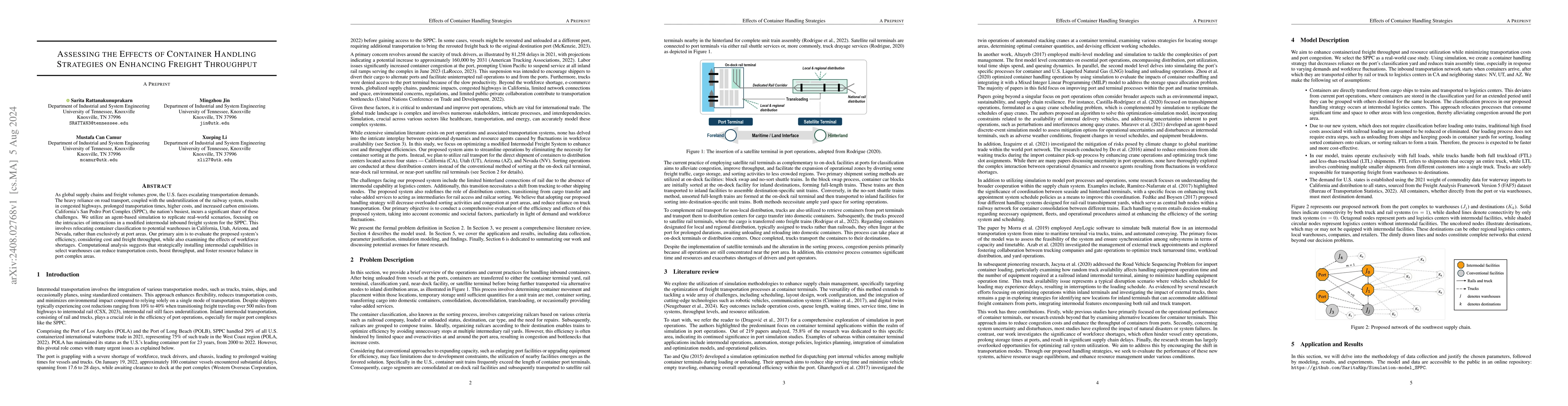 Thumbnail for Assessing the Effects of Container Handling Strategies on Enhancing
  Freight Throughput