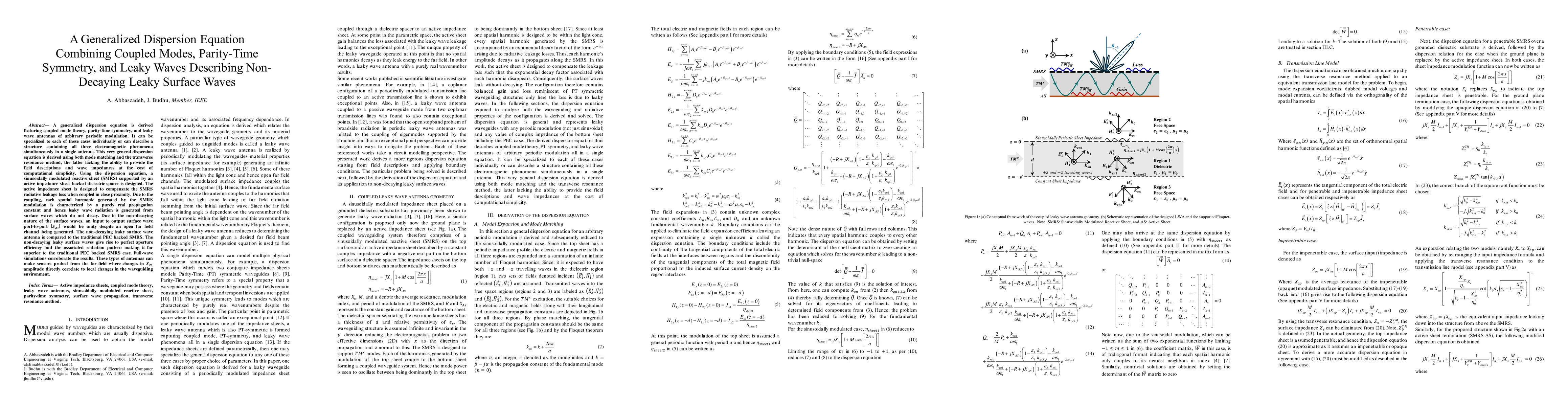 Thumbnail for A Generalized Dispersion Equation Combining Coupled Modes, Parity-Time
  Symmetry, and Leaky Waves Describing Non-Decaying Leaky Surface Waves