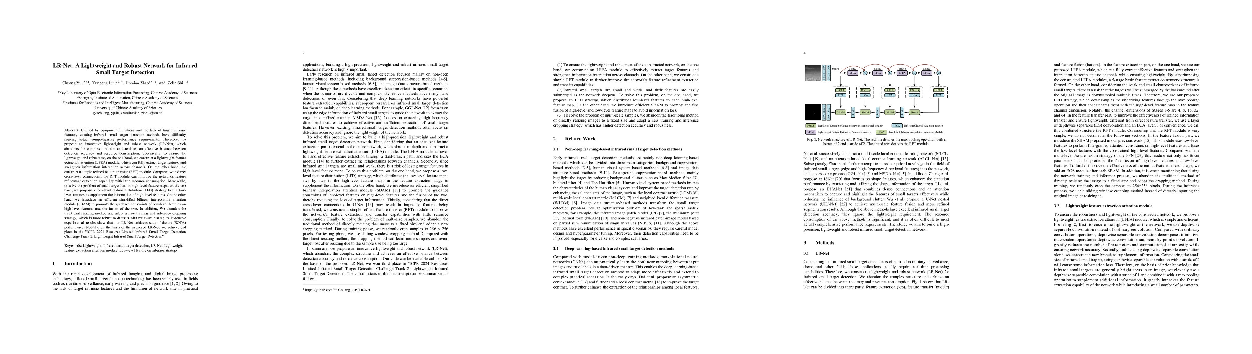 Thumbnail for LR-Net: A Lightweight and Robust Network for Infrared Small Target
  Detection