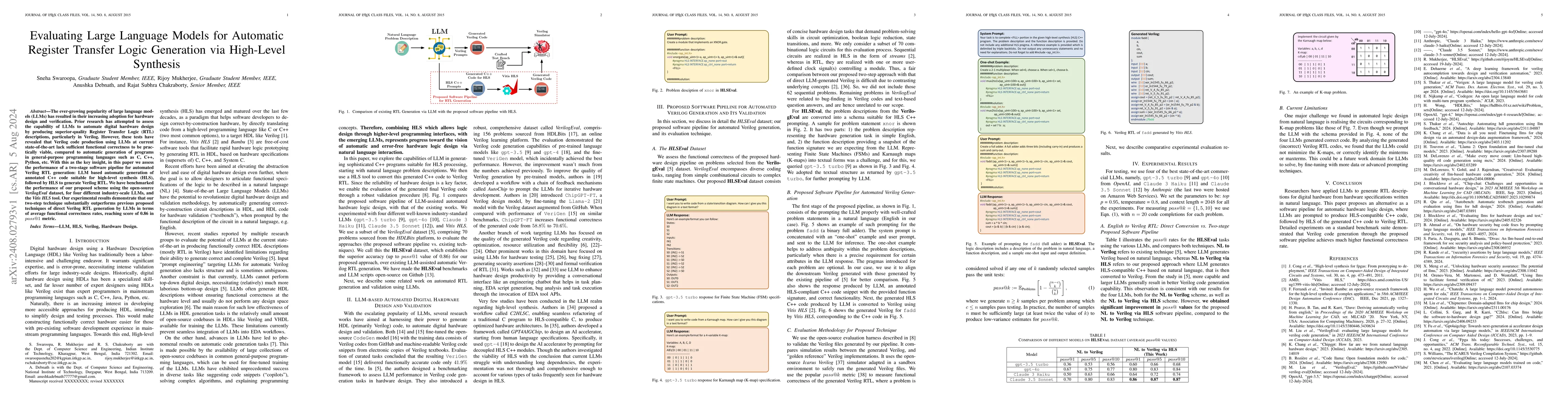 Thumbnail for Evaluating Large Language Models for Automatic Register Transfer Logic
  Generation via High-Level Synthesis