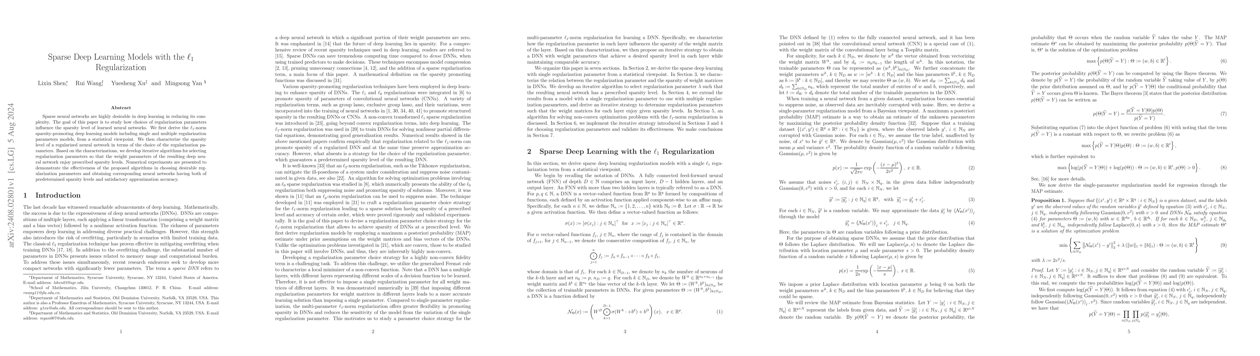 Thumbnail for Sparse Deep Learning Models with the $\ell_1$ Regularization