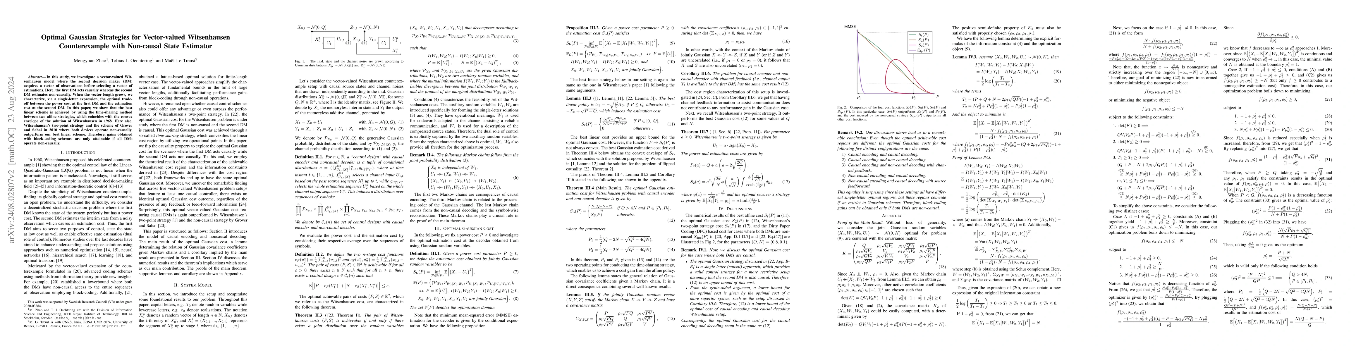 Thumbnail for Optimal Gaussian Strategies for Vector-valued Witsenhausen
  Counterexample with Non-causal State Estimator