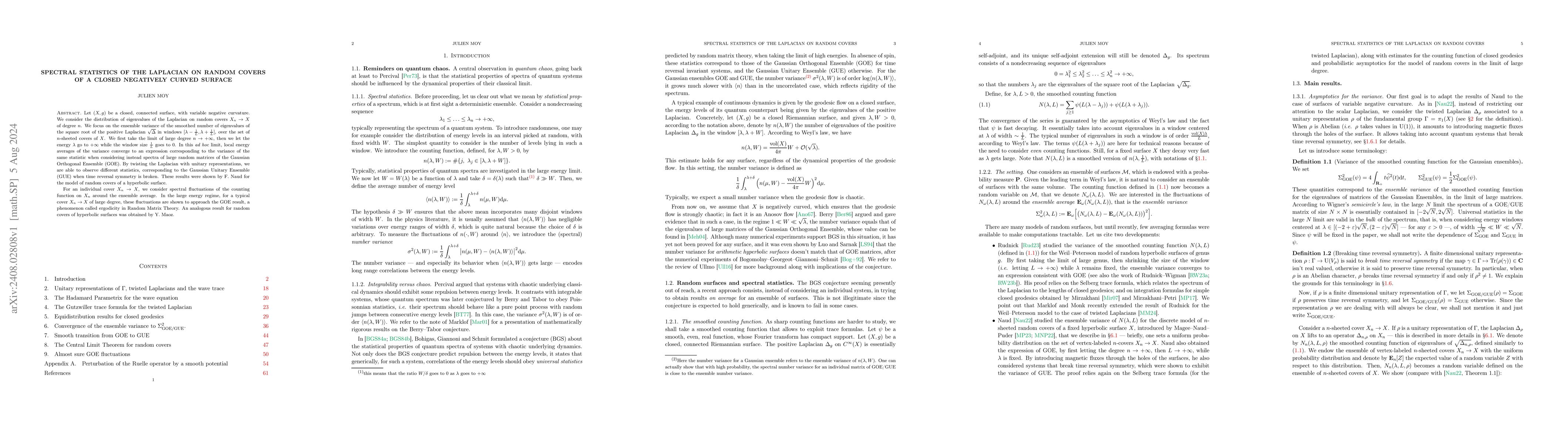 Thumbnail for Spectral statistics of the Laplacian on random covers of a closed
  negatively curved surface