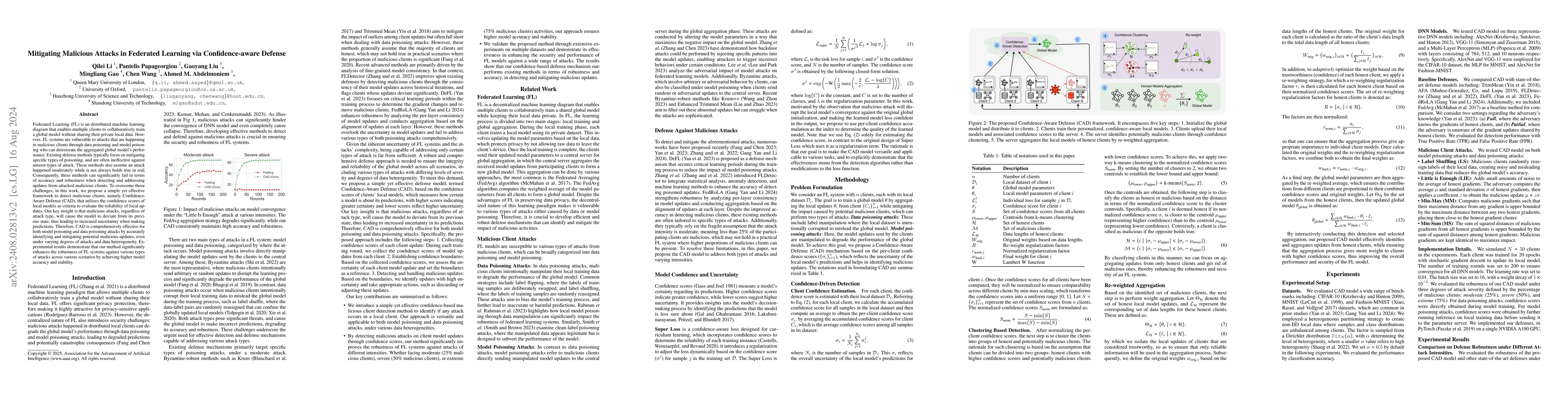 Thumbnail for Mitigating Malicious Attacks in Federated Learning via Confidence-aware
  Defense