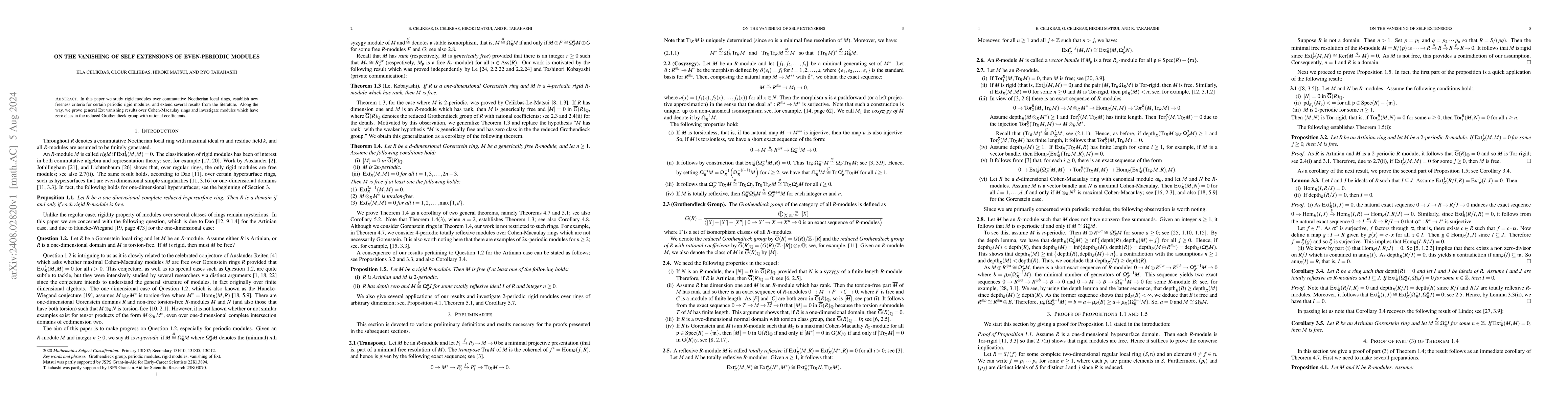 Thumbnail for On the vanishing of self extensions of even-periodic modules
