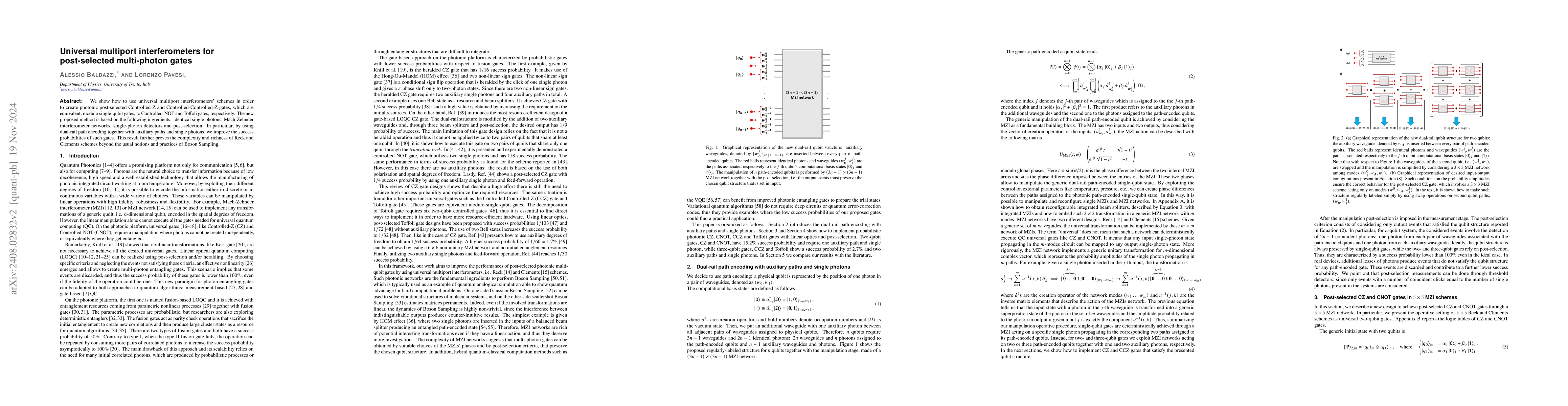 Thumbnail for Universal multiport interferometers for post-selected multi-photon gates