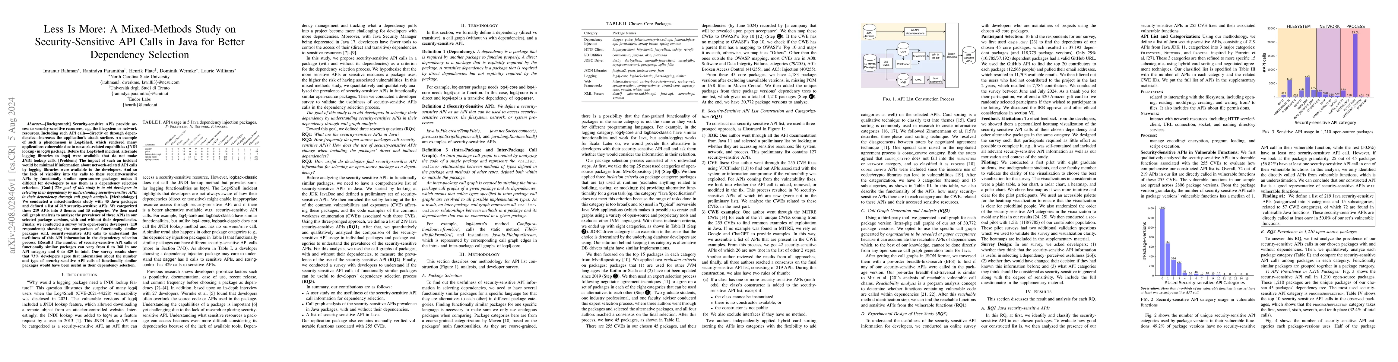 Thumbnail for Less Is More: A Mixed-Methods Study on Security-Sensitive API Calls in
  Java for Better Dependency Selection