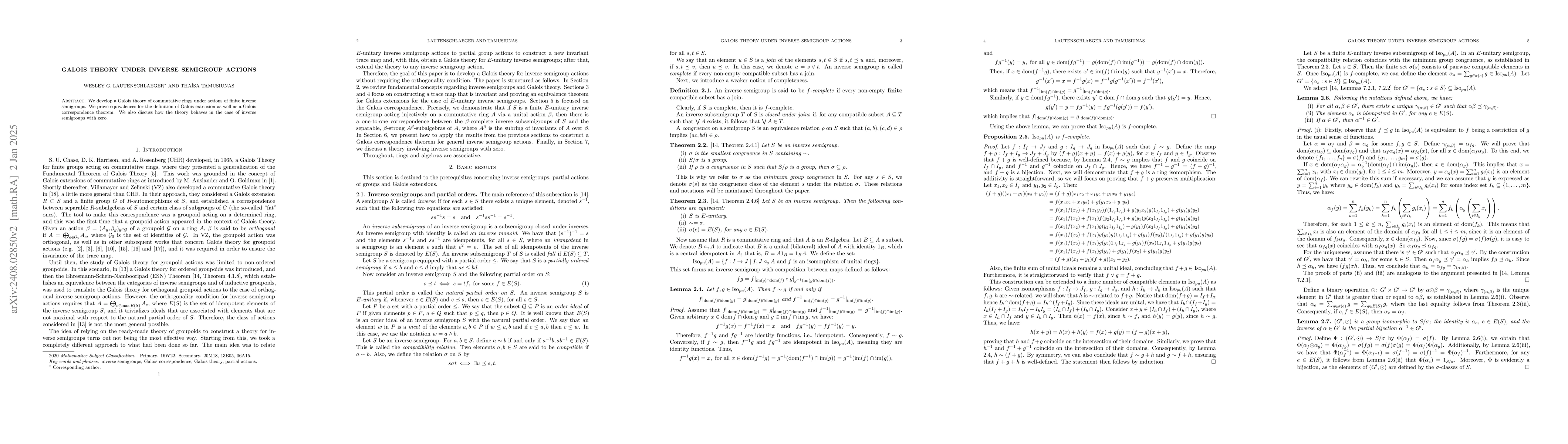 Thumbnail for Galois Theory under inverse semigroup actions