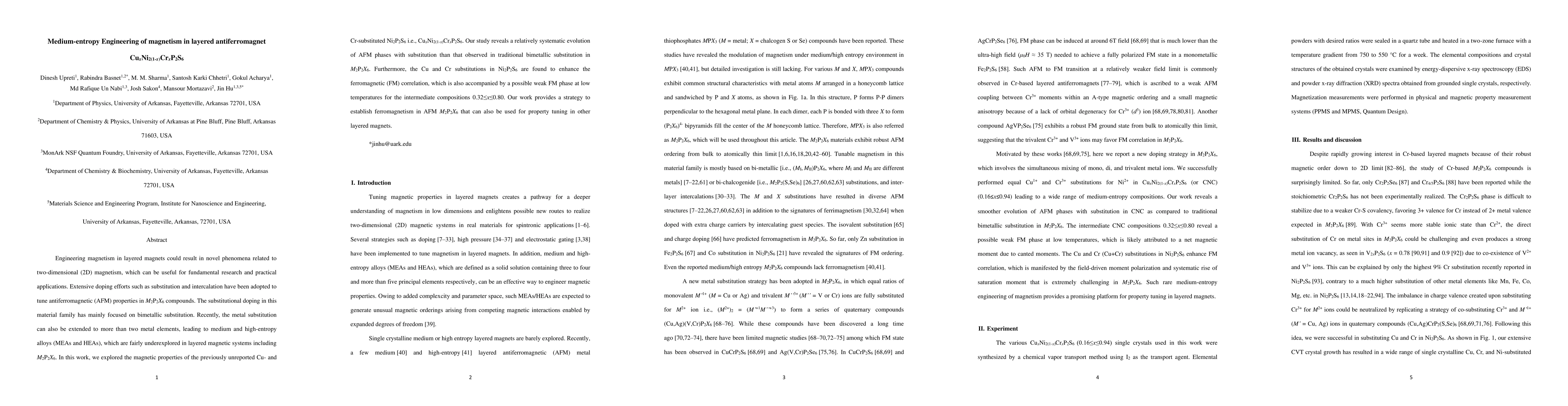 Thumbnail for Medium-entropy Engineering of magnetism in layered antiferromagnet
  CuxNi2(1-x)CrxP2S6