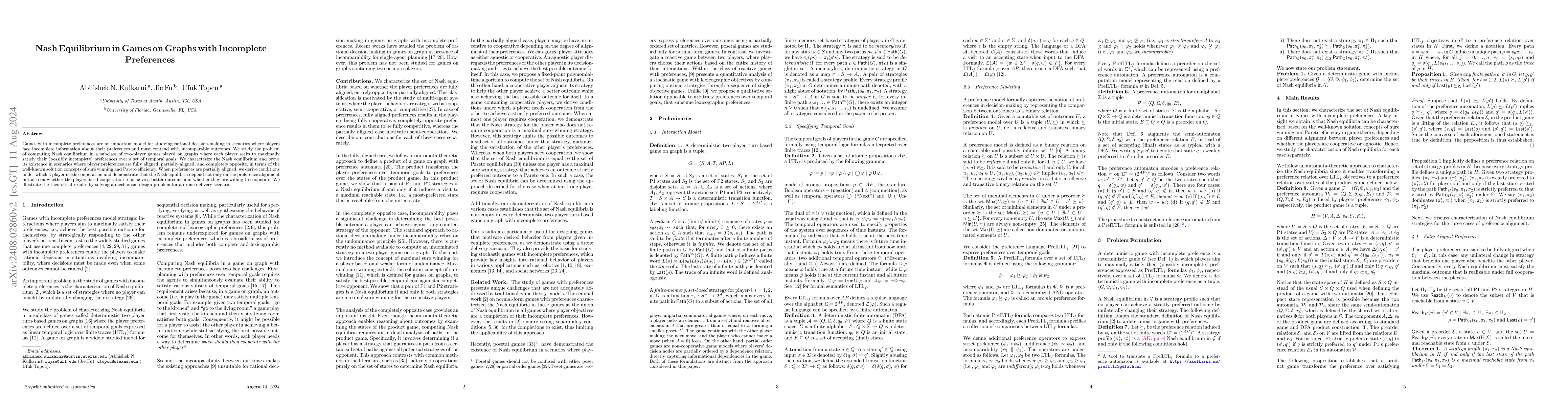 Thumbnail for Nash Equilibrium in Games on Graphs with Incomplete Preferences