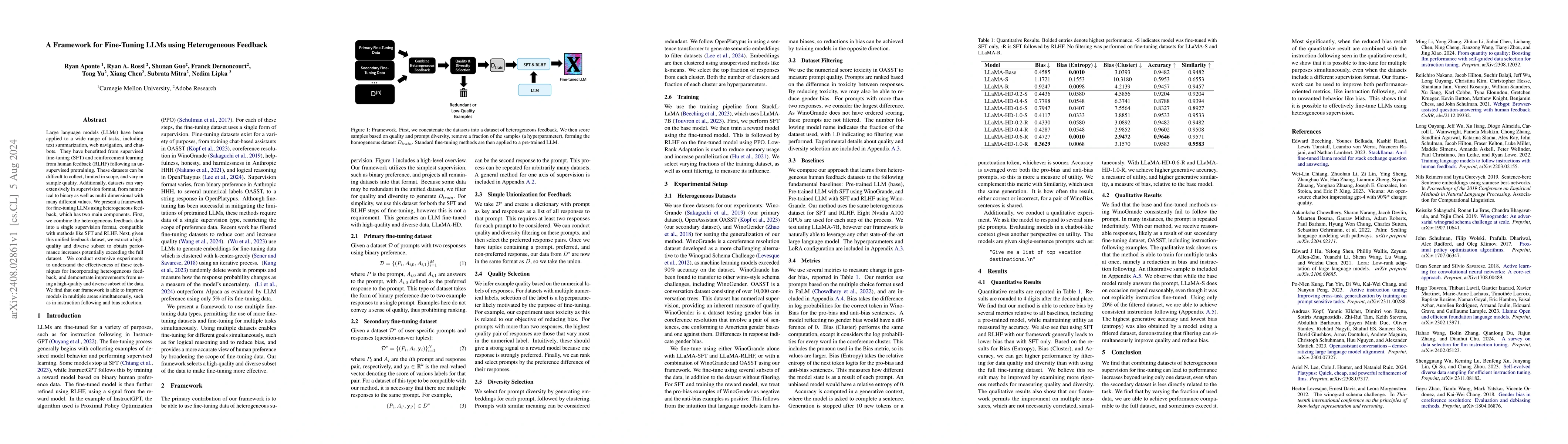 Thumbnail for A Framework for Fine-Tuning LLMs using Heterogeneous Feedback