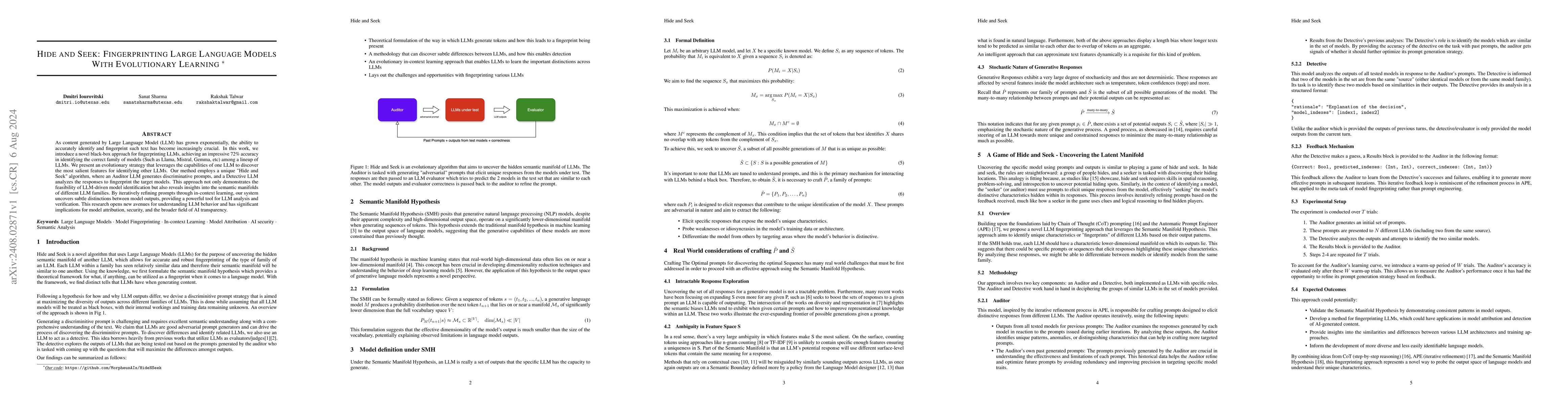 Thumbnail for Hide and Seek: Fingerprinting Large Language Models with Evolutionary
  Learning
