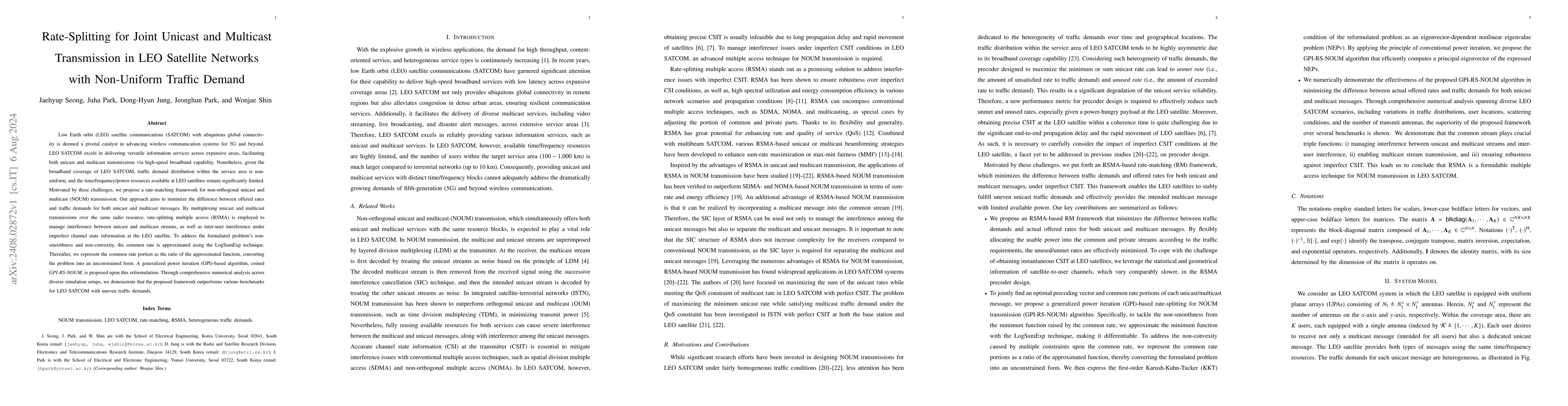 Thumbnail for Rate-Splitting for Joint Unicast and Multicast Transmission in LEO
  Satellite Networks with Non-Uniform Traffic Demand