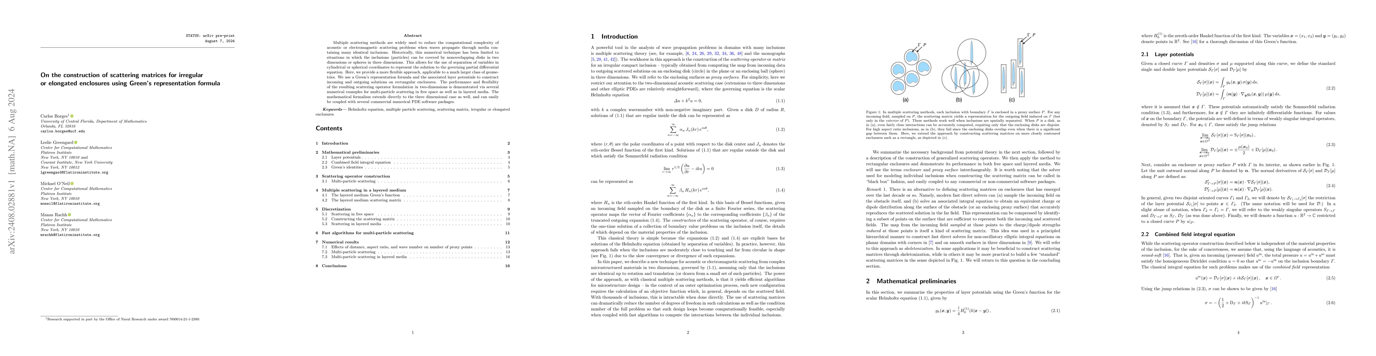 Thumbnail for On the construction of scattering matrices for irregular or elongated
  enclosures using Green's representation formula
