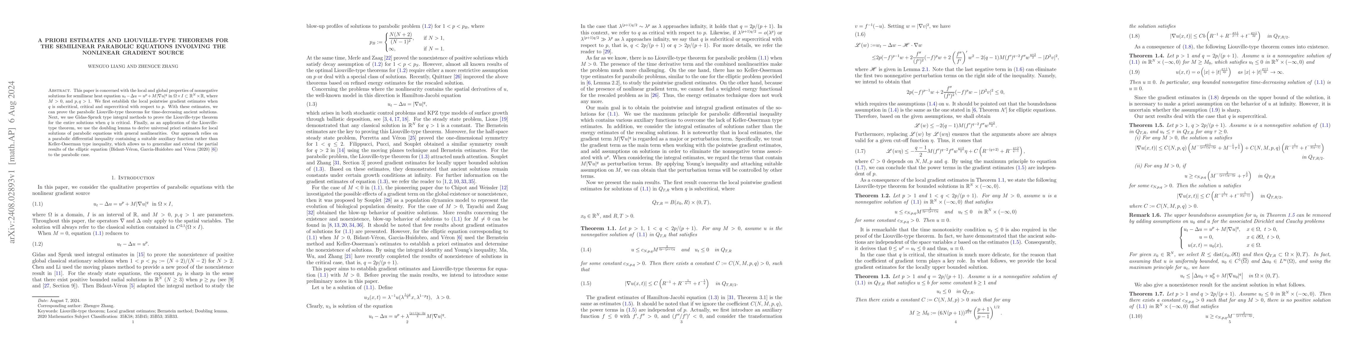 Thumbnail for A priori estimates and Liouville-type theorems for the semilinear
  parabolic equations involving the nonlinear gradient source