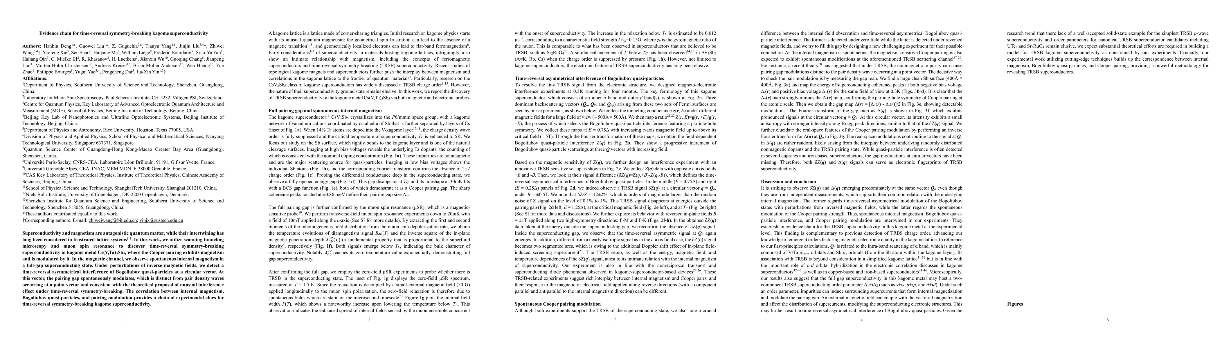 Thumbnail for Evidence chain for time-reversal symmetry-breaking kagome
  superconductivity