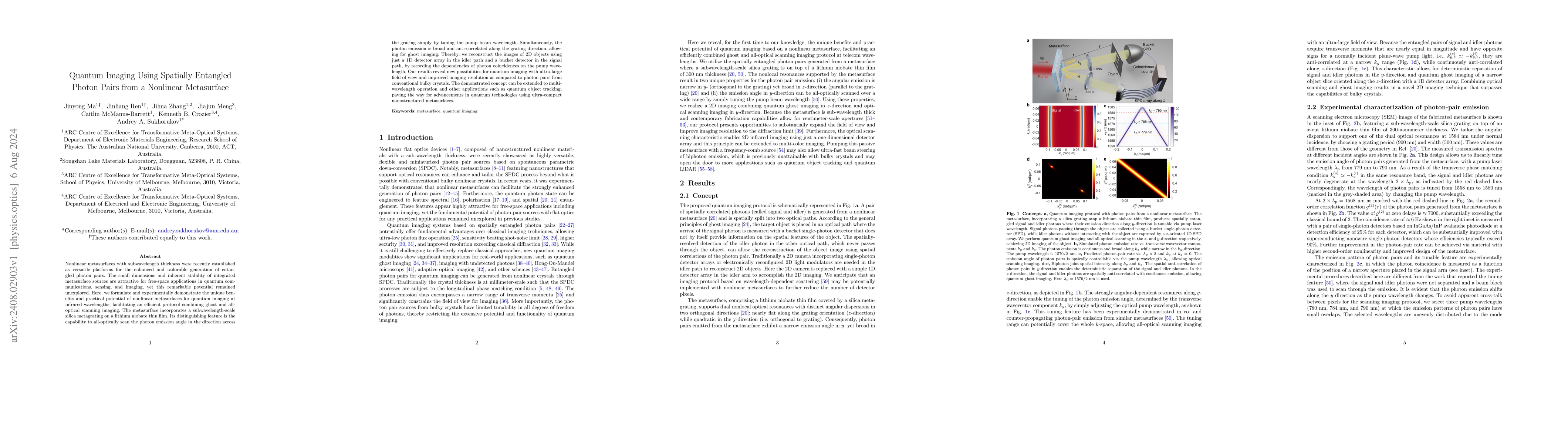 Thumbnail for Quantum Imaging Using Spatially Entangled Photon Pairs from a Nonlinear
  Metasurface