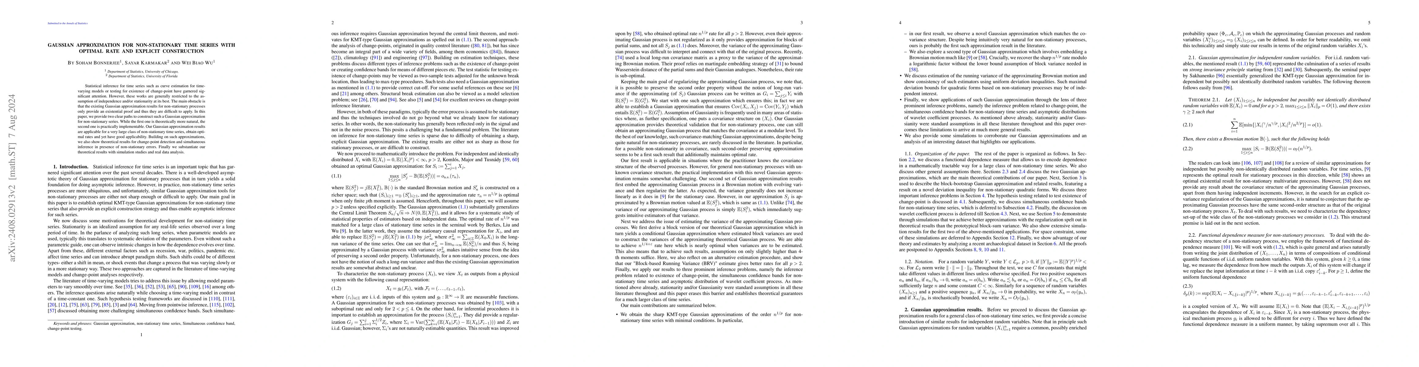 Thumbnail for Gaussian Approximation For Non-stationary Time Series with Optimal Rate
  and Explicit Construction