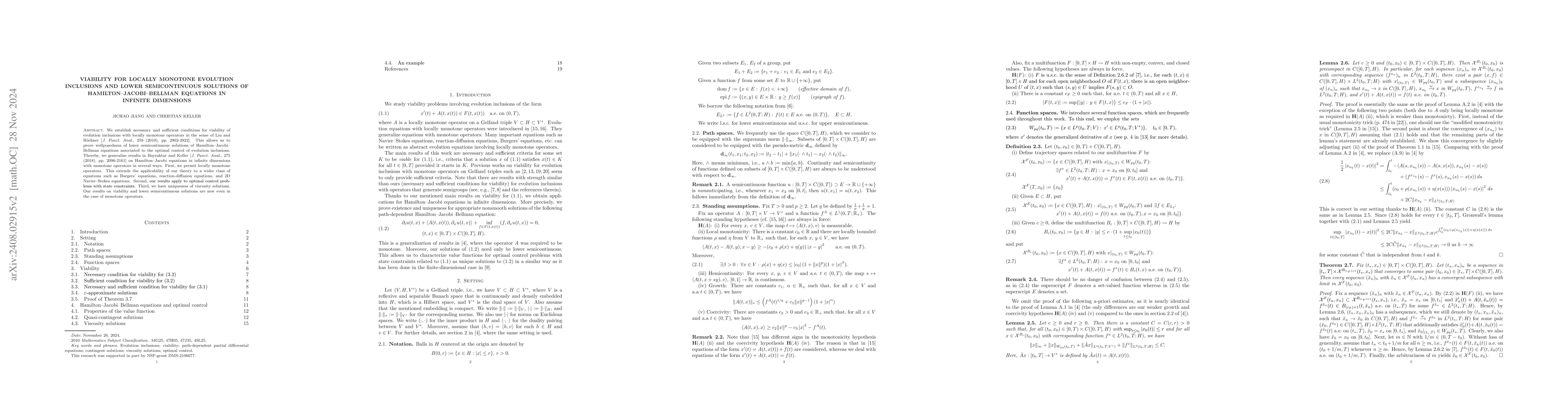 Thumbnail for Viability for locally monotone evolution inclusions and lower
  semicontinuous solutions of Hamilton-Jacobi-Bellman equations in infinite
  dimensions