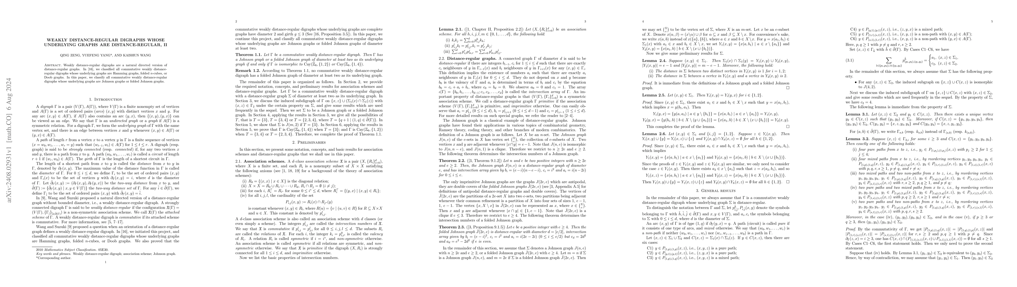 Thumbnail for Weakly distance-regular digraphs whose underlying graphs are
  distance-regular,II