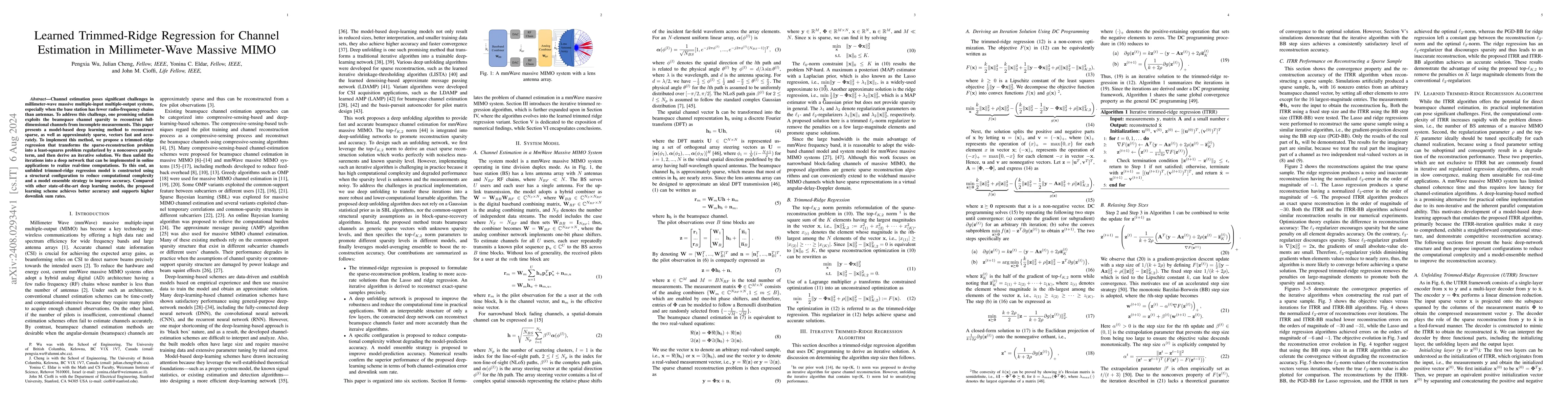 Thumbnail for Learned Trimmed-Ridge Regression for Channel Estimation in
  Millimeter-Wave Massive MIMO
