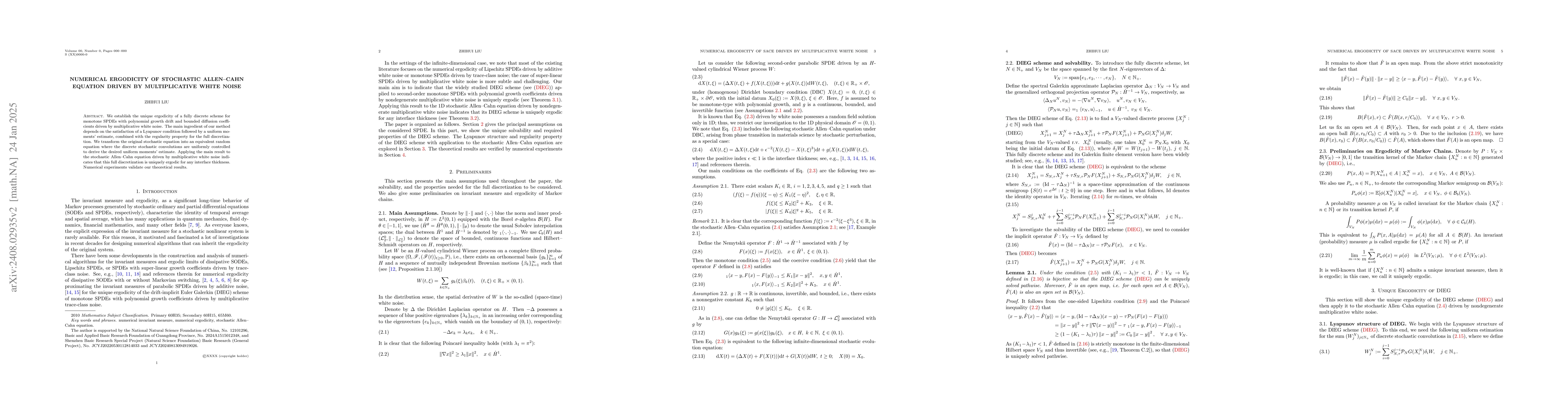 Thumbnail for Numerical Ergodicity of Stochastic Allen--Cahn Equation driven by
  Multiplicative White Noise