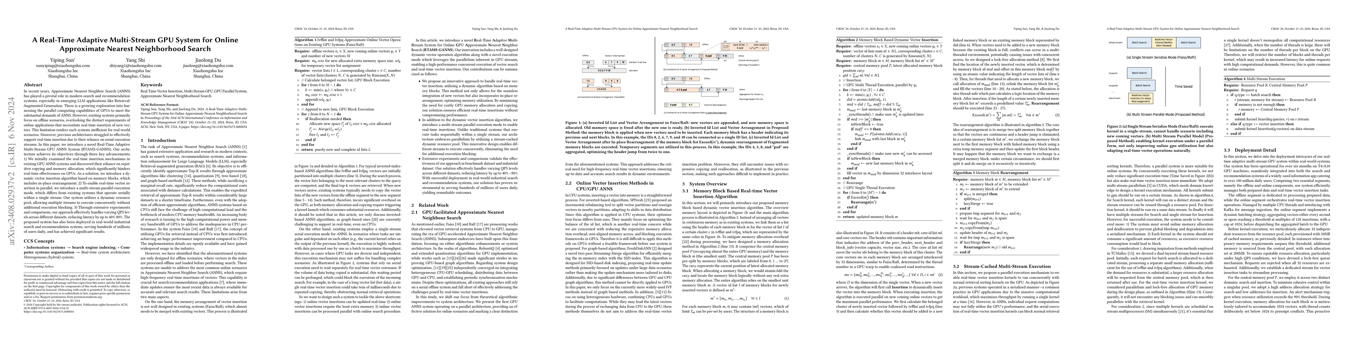 Thumbnail for A Real-Time Adaptive Multi-Stream GPU System for Online Approximate
  Nearest Neighborhood Search