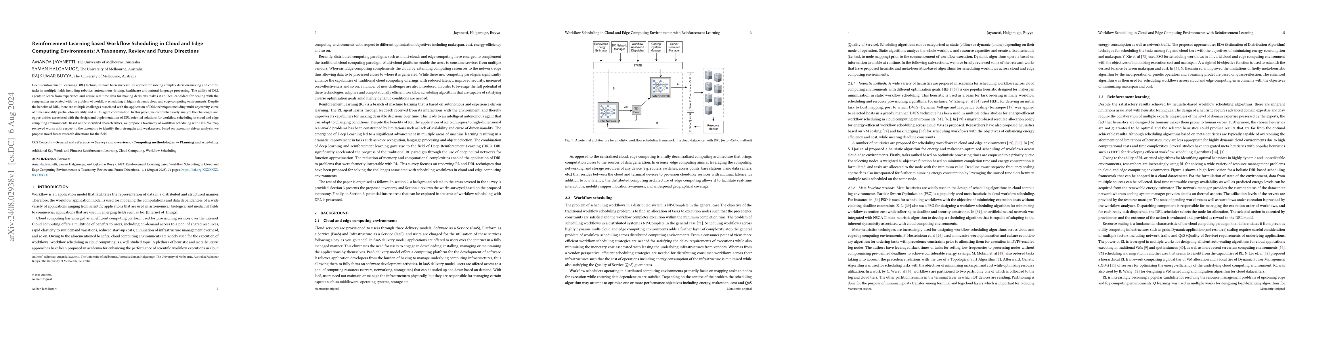 Thumbnail for Reinforcement Learning based Workflow Scheduling in Cloud and Edge
  Computing Environments: A Taxonomy, Review and Future Directions