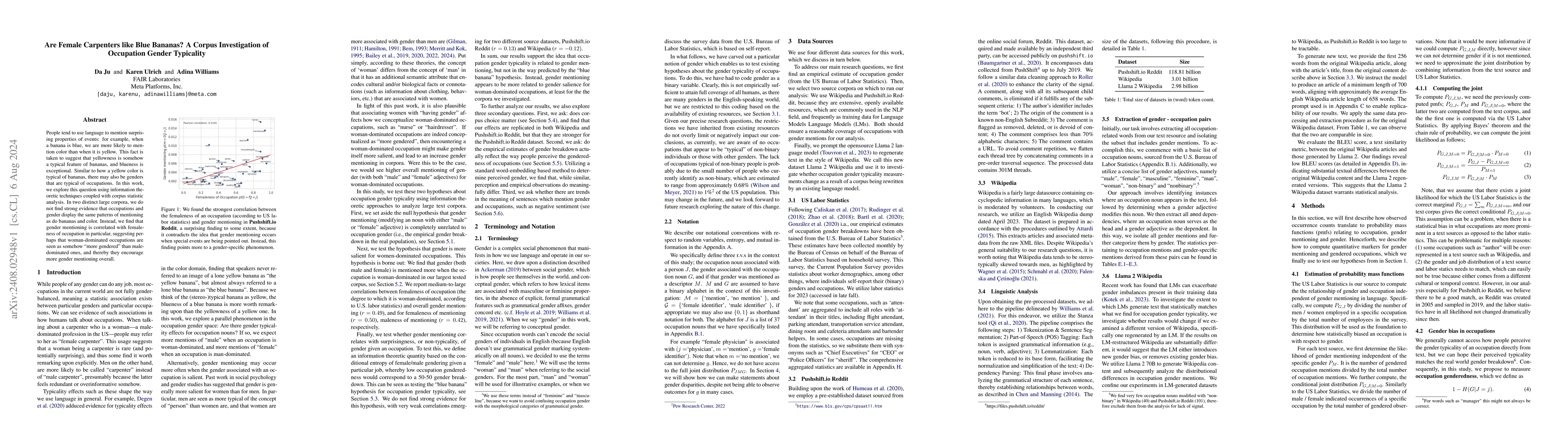 Thumbnail for Are Female Carpenters like Blue Bananas? A Corpus Investigation of
  Occupation Gender Typicality