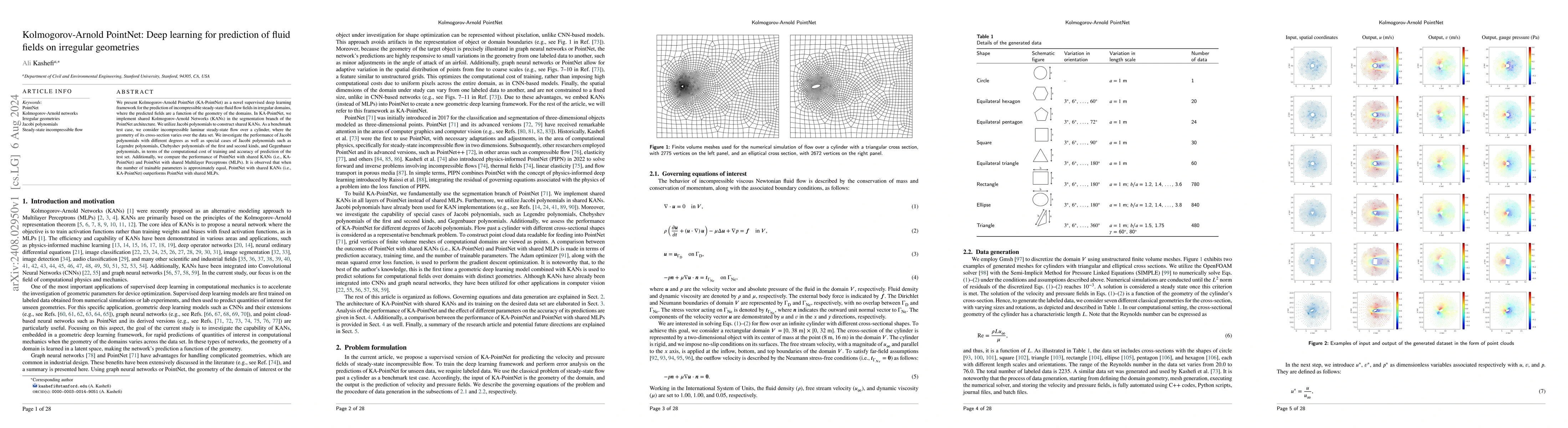 Thumbnail for Kolmogorov-Arnold PointNet: Deep learning for prediction of fluid fields
  on irregular geometries