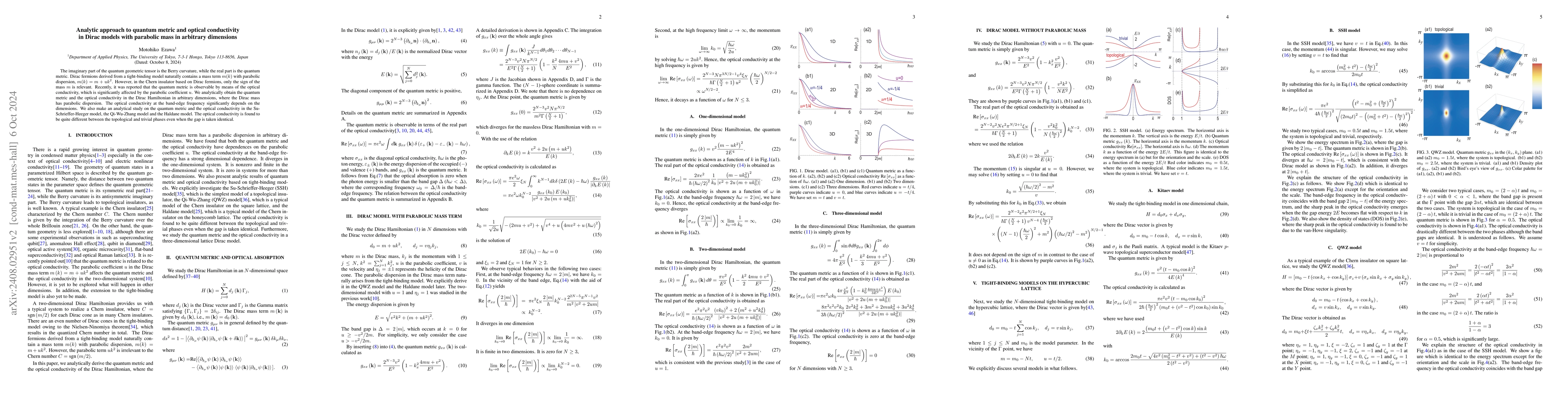 Thumbnail for Analytic approach to quantum metric and optical conductivity in Dirac
  models with parabolic mass in arbitrary dimensions