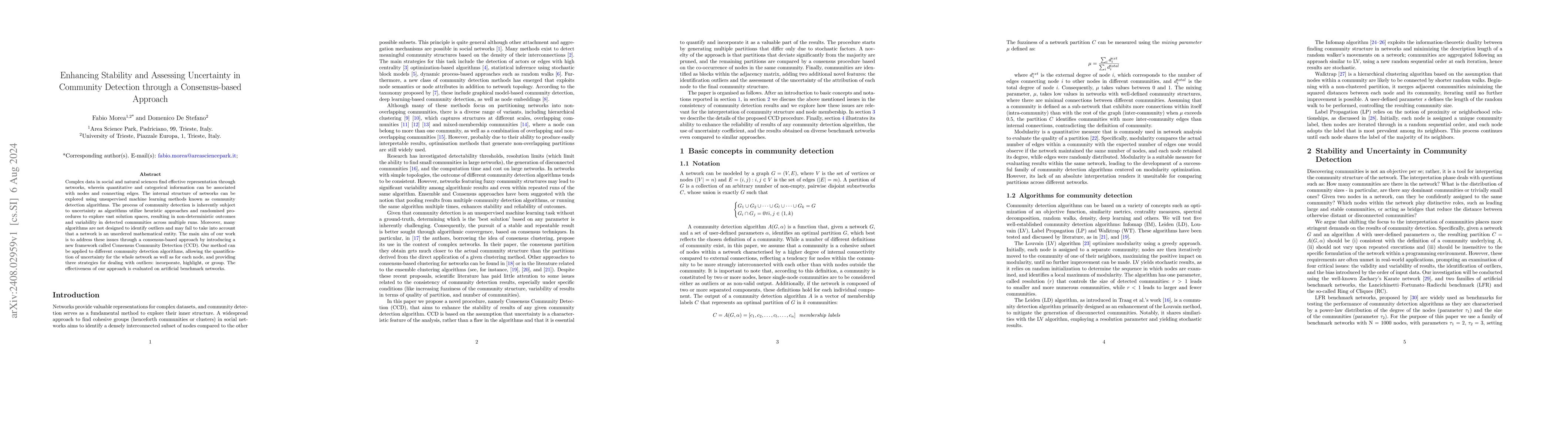 Thumbnail for Enhancing Stability and Assessing Uncertainty in Community Detection
  through a Consensus-based Approach
